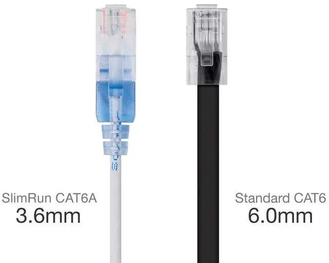 Alt view image 9 of 11 - Monoprice SlimRun Cat6A Ethernet Patch Cable - Network Internet Cord - RJ45, Stranded, UTP, Pure Bare Copper Wire, 30AWG, 2ft, White, 10-Pack