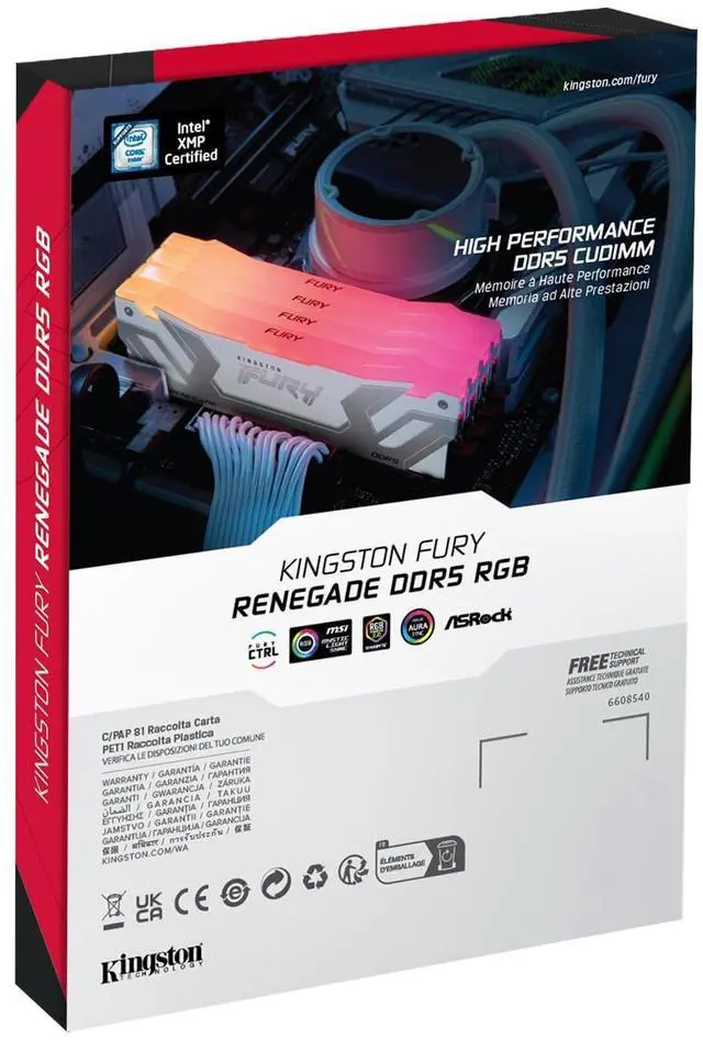Alt view image 9 of 10 - Kingston FURY Renegade RAM Module - 24 GB - RGB - DDR5-8800/PC-70400 DDR5 SDRAM - 8800 MHz Single-rank Memory - CL42 - 1.40 V - On-die ECC - Unbuffered - 288-pin - CUDIMM - Lifetime Warranty