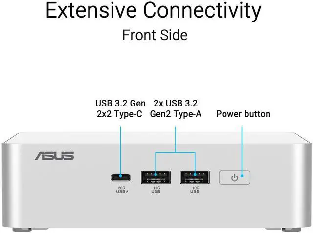 Alt view image 10 of 15 - Asus NUC 15 Pro Plus RNUC15CRSU9089AU Desktop Computer - Intel Core Ultra 9 285H - 32 GB - 1 TB SSD - Mini PC - Silver - Intel Chip - Windows 11 Home - Intel Arc 140T Graphics DDR5 SDRAM - IEEE 802.11
