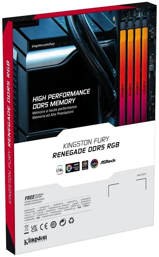 Alt view image 13 of 13 - Kingston FURY Renegade RAM Module - 48 GB (2 x 24GB) - RGB - DDR5-8800/PC-70400 DDR5 SDRAM - 8800 MHz Single-rank Memory - CL42 - 1.40 V - On-die ECC - Unbuffered - 288-pin - CUDIMM - Lifetime Warrant