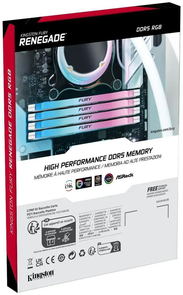 Alt view image 6 of 6 - Kingston FURY Renegade RAM Module - 48 GB (2 x 24GB) - RGB - DDR5-8800/PC-70400 DDR5 SDRAM - 8800 MHz Single-rank Memory - CL42 - 1.40 V - On-die ECC - Unbuffered - 288-pin - CUDIMM - Lifetime Warrant