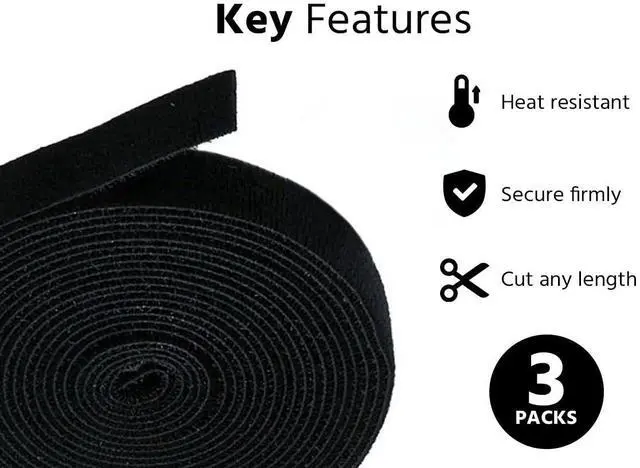 Alt view image 4 of 4 - Monoprice 3-Pack Hook and Loop Fastening Tape 5 yard/roll, 0.75in, Black