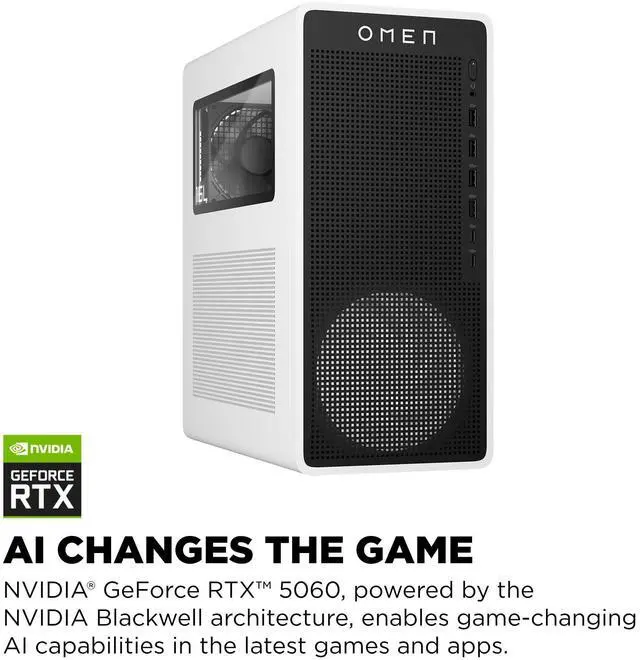 Alt view image 3 of 8 - HP Omen TG03-0120 Gaming Desktop Computer - Intel Core Ultra 5 225F - 16GB - 1TB SSD - Intel B860 Chip - Windows 11 Home - NVIDIA GeForce RTX 5060 8 GB GDDR7 - IEEE 802.11ax - 500W  BY1S8AA#ABA