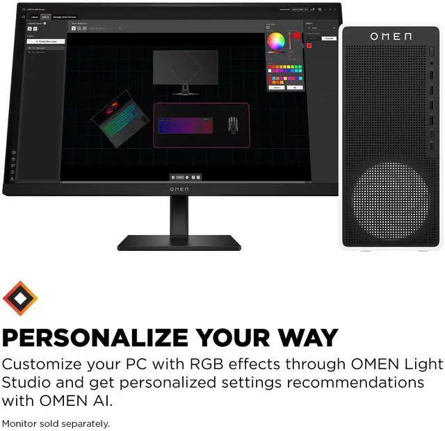 Alt view image 5 of 8 - HP Omen TG03-0120 Gaming Desktop Computer - Intel Core Ultra 5 225F - 16GB - 1TB SSD - Intel B860 Chip - Windows 11 Home - NVIDIA GeForce RTX 5060 8 GB GDDR7 - IEEE 802.11ax - 500W  BY1S8AA#ABA