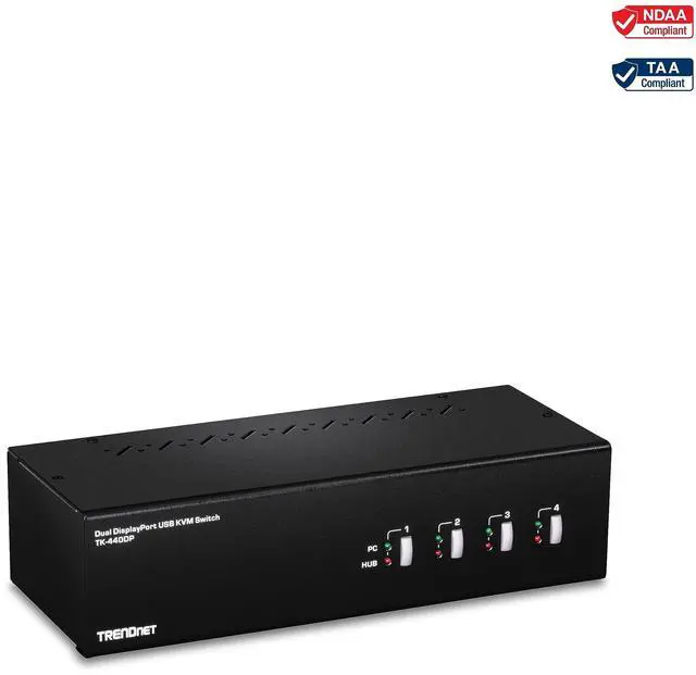 Alt view image 14 of 15 - TRENDnet 4-Port Dual Monitor DisplayPort KVM Switch With Audio, 2-Port USB 2.0 Hub, 4K UHD Resolution Up To 3840 x 2160, Connect 4 DisplayPort Monitors, Dual Monitor 4 Port KVM Switch, Black, TK-440DP