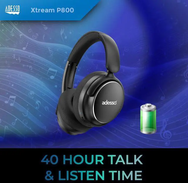 Alt view image 9 of 12 - Adesso Xtream P800 Headset - Wireless - Bluetooth - Noise Canceling