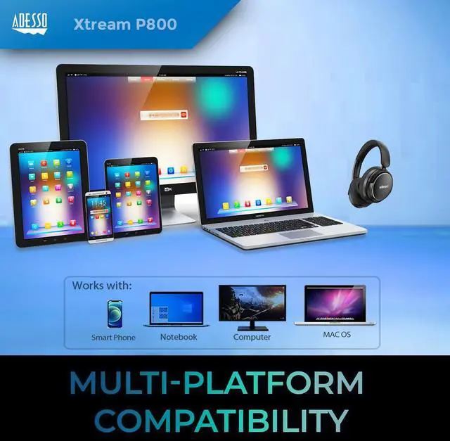 Alt view image 10 of 12 - Adesso Xtream P800 Headset - Wireless - Bluetooth - Noise Canceling
