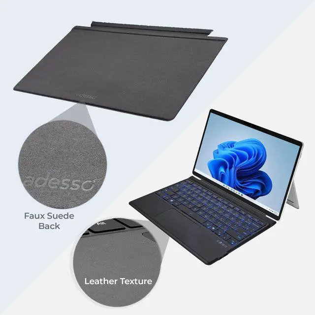 Alt view image 12 of 15 - Adesso Portable Keyboard/Cover Case for 12.9" Microsoft Surface Pro 3, Surface Pro 4, Surface Pro 6, Surface Pro (5th Gen), Surface Pro 7 Tablet - English (US) Keyboard - Aluminum Body