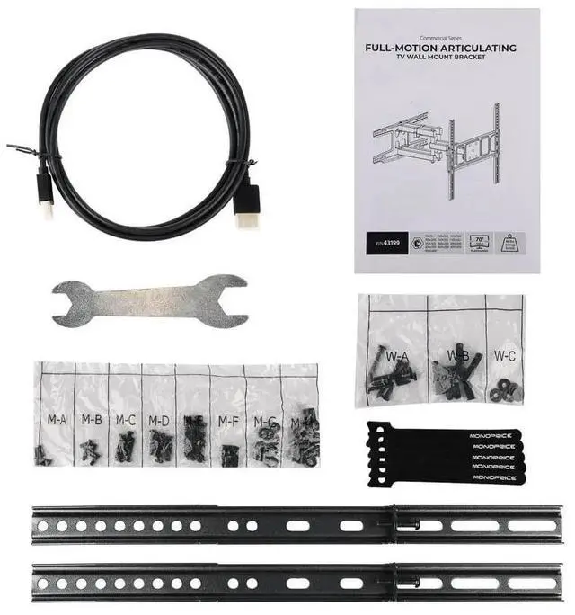 Alt view image 12 of 12 - Monoprice Full-Motion Articulating TV Wall Mount Bracket For TVs 32in to 70in, Max Weight 88 lbs, Extension Range 2.4in to 18.4in, VESA Up to 400x400, Rotating, Fits Curved Screens - Commercial Series