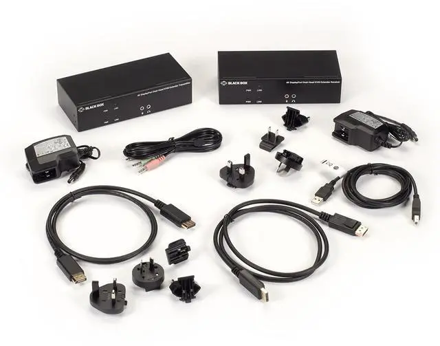 Alt view image 8 of 8 - Black Box KVX Series KVXLCDPF-200 KVM Extender over Fiber - 4K, Dual-Head, DisplayPort, USB 2.0, Serial, Audio, Local Video