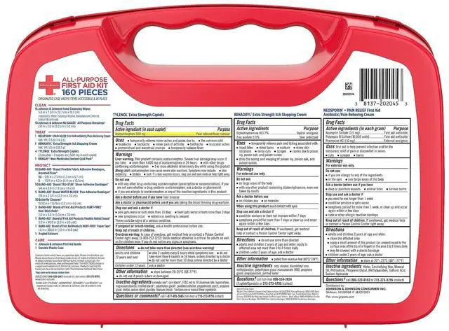 Alt view image 6 of 6 - Johnson & Johnson All-Purpose Portable Compact Emergency First Aid Kit, 160 pc