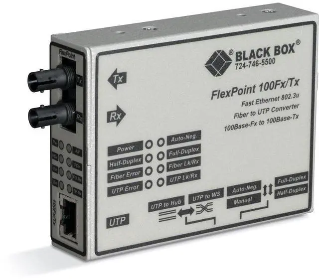 Alt view image 2 of 4 - Black Box FlexPoint 100BASE-TX to 100BASE-FX Media Converter