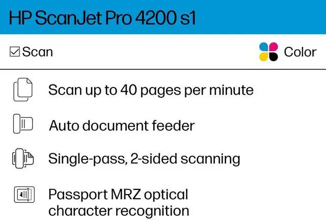 Alt view image 13 of 14 - HP ScanJet Pro 4200 s1 Sheetfed Scanner - 600 x 600 dpi Optical - 24-bit Color - 48-bit Grayscale - Grayscale Scan - Duplex Scanning - Banner Paper, Brochure, Inkjet Paper, Plain Paper, Photo Paper, E