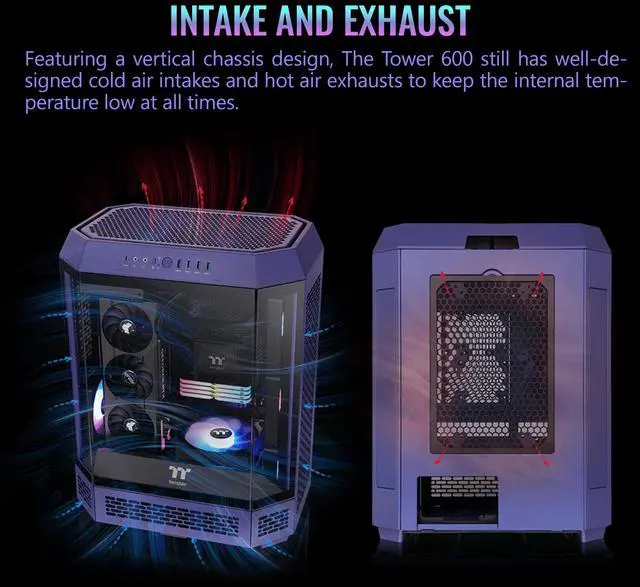 Alt view image 13 of 14 - Thermaltake Tower 600 Mid Tower; 2x140mm CT Fans Included; 420mm Radiator Support; 400mm GPU Clearance; Hidden Connector Support; Rotatable PCIe Slots; Future Dusk; CA-1Z1-00MNWN-00