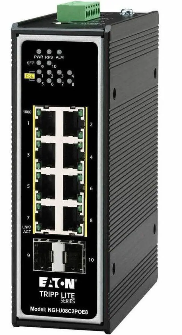 Alt view image 8 of 16 - Tripp Lite 8-Port PoE+ 30W Unmanaged Industrial GbE Switch NGI-U08C2POE8