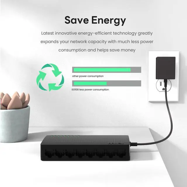 Alt view image 18 of 19 - Tenda 8-Port Gigabit Ethernet Switch - 8 Ports - Gigabit Ethernet - 10/100/1000Base-T - 2 Layer Supported - Twisted Pair - Wall Mountable, Desktop