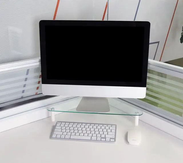Alt view image 10 of 10 - Kantek Glass Corner Monitor Riser with 5mm Tempered Glass Platform and 40-Pound Capacity, 19.7-Inch W x 11-Inch D x 3.25-Inch H, Clear Glass (MS390)