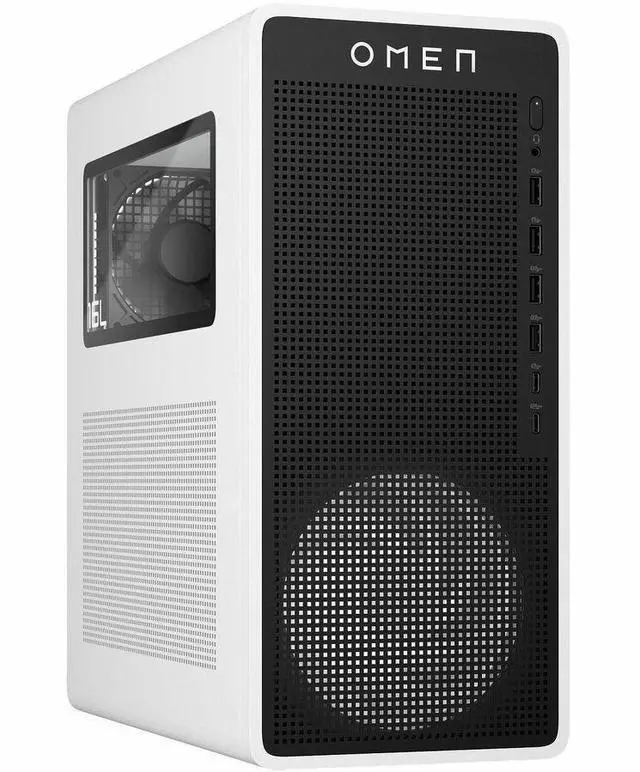 Alt view image 2 of 15 - HP OMEN 16L TG03-0010 Gaming Desktop Computer, AMD Ryzen 5 8400F 4.2GHz, 8GB RAM, 512GB SSD, NVIDIA GeForce RTX 3050 8GB, Windows 11 Home, Snow White