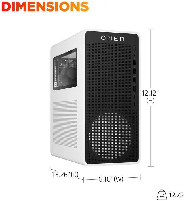 Alt view image 6 of 15 - HP OMEN 16L TG03-0010 Gaming Desktop Computer, AMD Ryzen 5 8400F 4.2GHz, 8GB RAM, 512GB SSD, NVIDIA GeForce RTX 3050 8GB, Windows 11 Home, Snow White