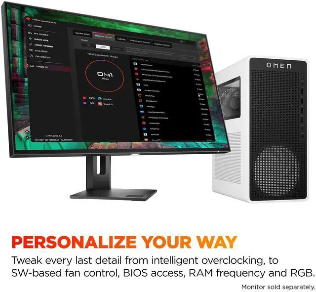 Alt view image 7 of 15 - HP OMEN 16L TG03-0010 Gaming Desktop Computer, AMD Ryzen 5 8400F 4.2GHz, 8GB RAM, 512GB SSD, NVIDIA GeForce RTX 3050 8GB, Windows 11 Home, Snow White