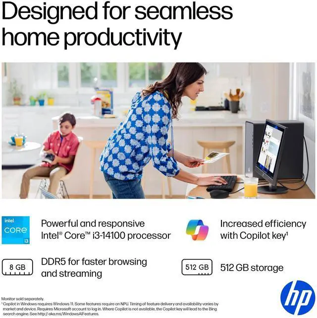 Alt view image 7 of 14 - HP OmniDesk M02-0010 Desktop Computer i3-14100 8GB 512GB SSD W11H B5RK6AAABA