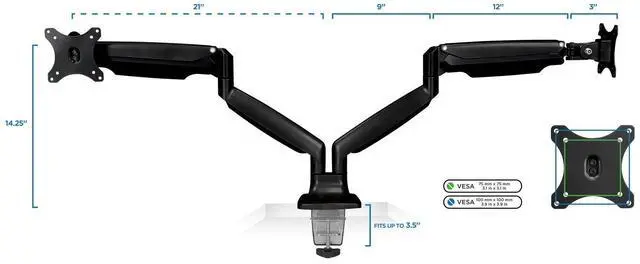 Alt view image 18 of 20 - Mount-It! Height Adjustable Dual Monitor Desk Mount Arms for 13" to 32" Monitors Black (MI-1772-BLACK)