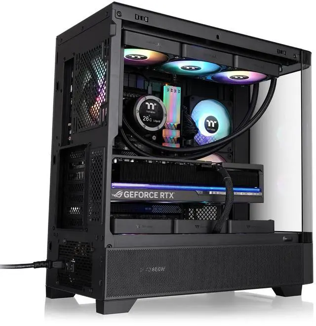 Alt view image 6 of 14 - Thermaltake View 290; Mid Tower; 3x120mm ARGB Lite Fans Included; 360mm Radiator Support; 450mm GPU Clearance; Hidden Connector Support; Rotatable PCIe Slots; 200mm PSU Clearance; Black; CA-11G-00M1WN-00