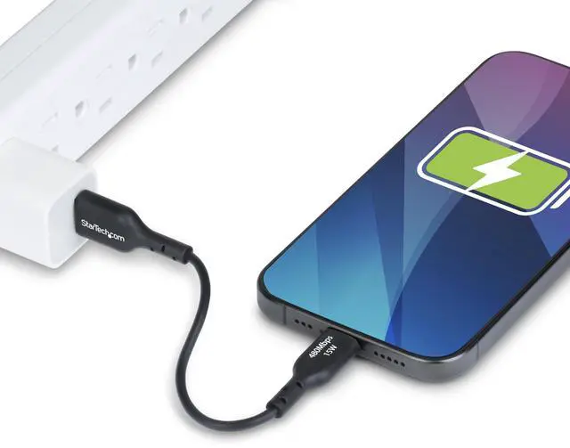 Alt view image 5 of 7 - StarTech 6in 15cm USB-A to USB-C Charging Cable Charge & Sync 3A USB 2.0 TPE Jacket Black USB Charging Cord USB2AC6INCHBK