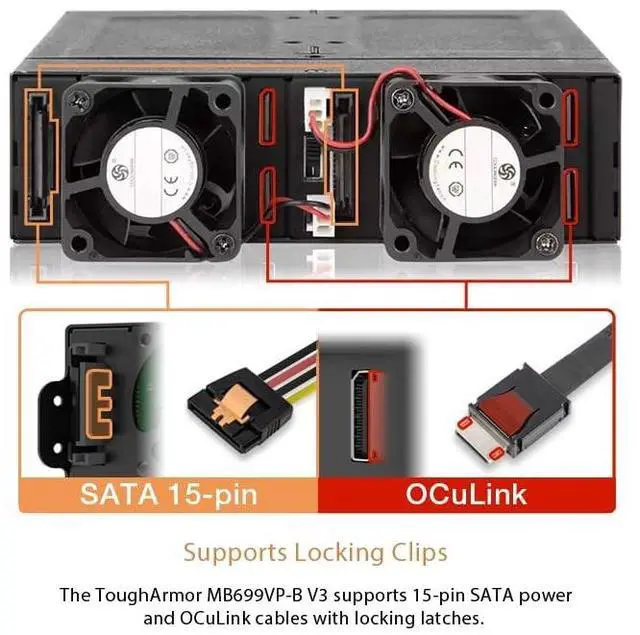 Alt view image 5 of 9 - ICY DOCK 4 x 2.5 NVMe U.2/U.3 SSD PCIe 4.0 Mobile Rack for 5.25"" Bay with OCuLink | ToughArmor MB699VP-B V3