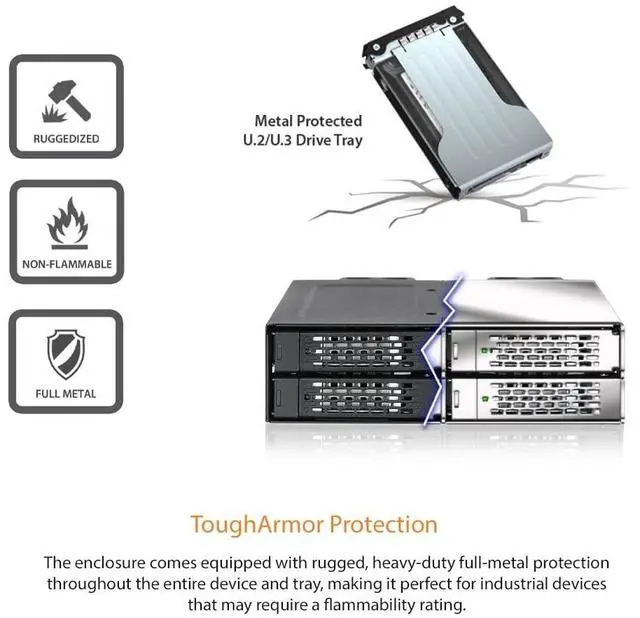 Alt view image 6 of 9 - ICY DOCK 4 x 2.5 NVMe U.2/U.3 SSD PCIe 4.0 Mobile Rack for 5.25"" Bay with OCuLink | ToughArmor MB699VP-B V3
