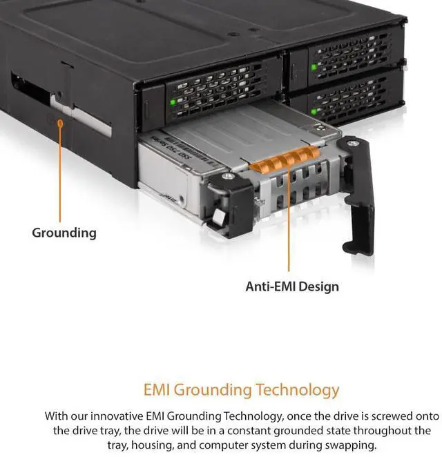 Alt view image 7 of 9 - ICY DOCK 4 x 2.5 NVMe U.2/U.3 SSD PCIe 4.0 Mobile Rack for 5.25"" Bay with OCuLink | ToughArmor MB699VP-B V3