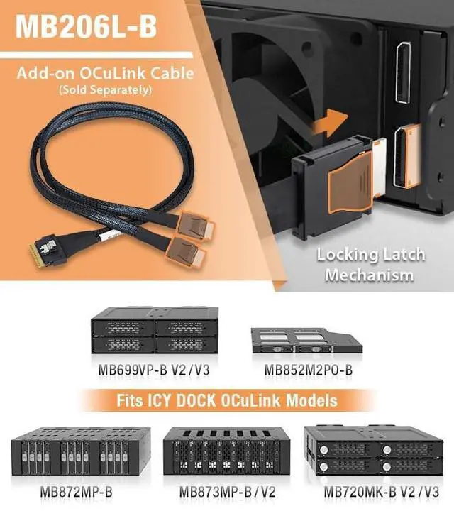 Alt view image 8 of 9 - ICY DOCK 4 x 2.5 NVMe U.2/U.3 SSD PCIe 4.0 Mobile Rack for 5.25"" Bay with OCuLink | ToughArmor MB699VP-B V3