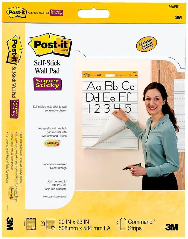Alt view image 4 of 5 - 3M Post It Self-Stick Wall Pad 20in x 23in Primary Ruled 566PRL