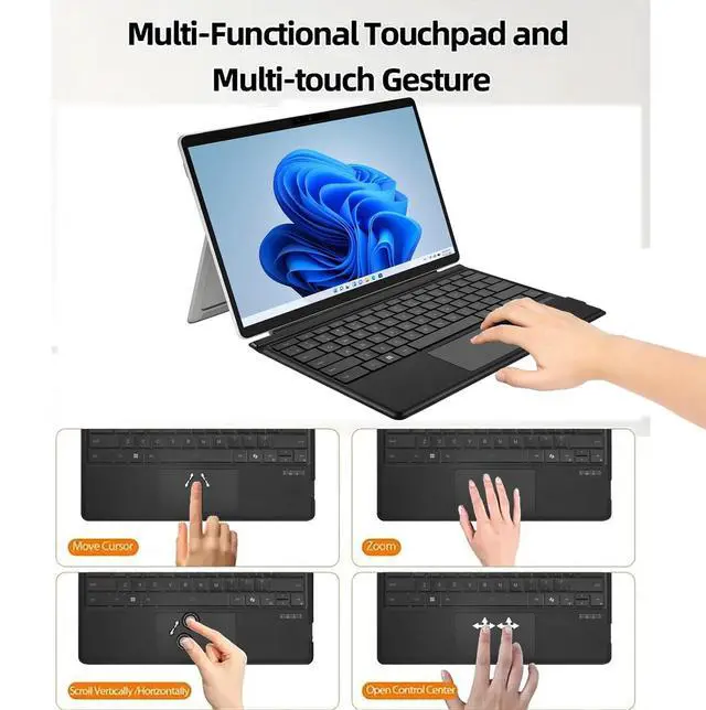Alt view image 10 of 15 - Adesso Portable Keyboard/Cover Case for 13" Microsoft Surface Pro 8, Surface Pro 9 Tablet - English (US) Keyboard - Aluminum Body