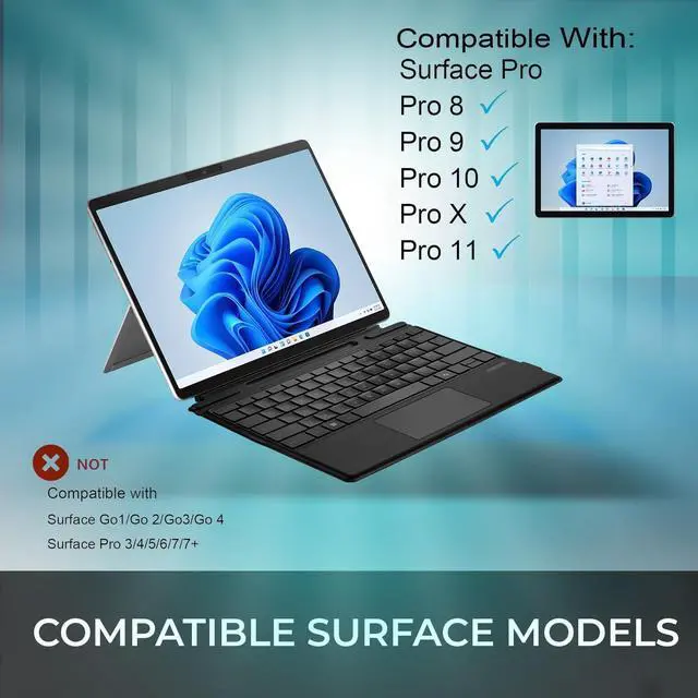 Alt view image 15 of 15 - Adesso Portable Keyboard/Cover Case for 13" Microsoft Surface Pro 8, Surface Pro 9 Tablet - English (US) Keyboard - Aluminum Body