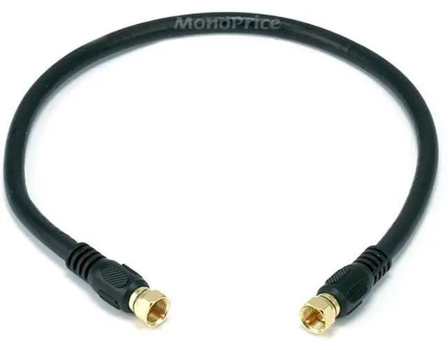 Alt view image 11 of 11 - Monoprice 1.5ft RG6 (18AWG) 75Ohm, Quad Shield, CL2 Coaxial Cable with F Type Connector - Black