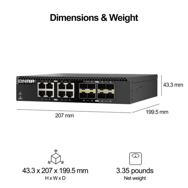 Alt view image 6 of 6 - QNAP HALF-RACKMOUNT SWITCH QSW-3216R-8S8T-US, 16 PORT UNMANAGED SWITCH, 8 PORT O