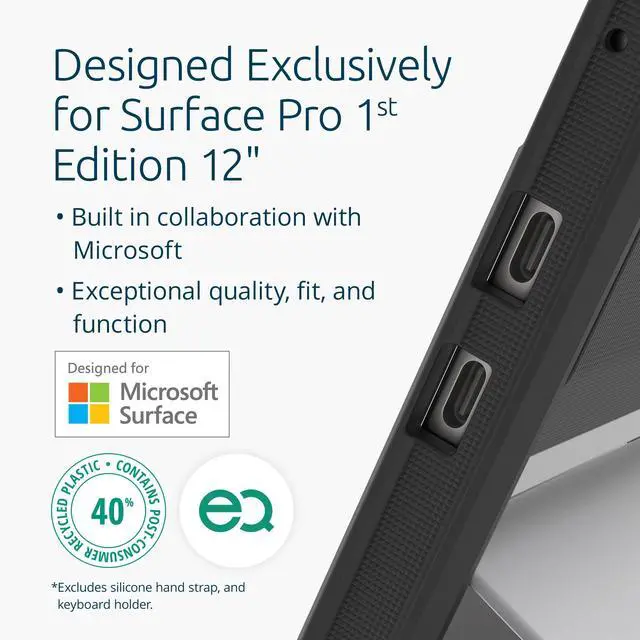 Alt view image 9 of 14 - Kensington BlackBelt Rugged Carrying Case for 12" Microsoft Surface Pro Tablet - Black - Drop Resistant, Anti-slip, Heat Resistant, Dust Resistant, Damage Resistant - Plastic Body - Textured K96543WW