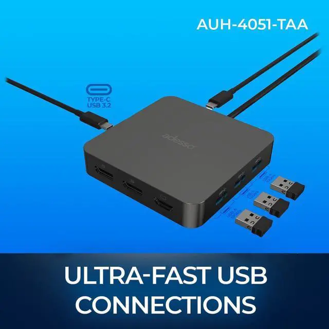 Alt view image 14 of 14 - Adesso AUH-4051 Docking Station - for Notebook/Monitor - Charging Capability - 65 W - USB Type C - 3 Displays Supported - 4K @ 60Hz, 8K @ 30Hz - 3840 x 2160, 7680 x 4320 - 5 x USB Ports - 3 x USB Type