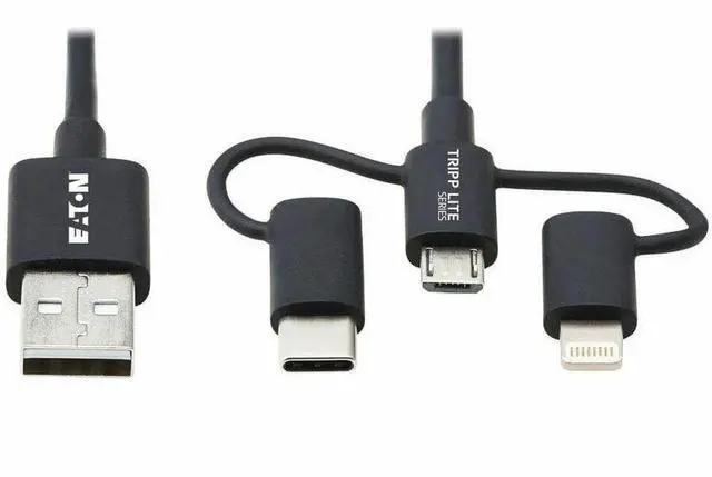 Alt view image 18 of 20 - Tripp Lite USB-A to Lightning USB Micro-B and USB-C Sync/Charge Cable Black 6 ft. M101006LMCBK
