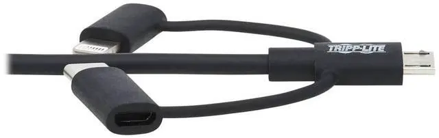 Alt view image 20 of 20 - Tripp Lite USB-A to Lightning USB Micro-B and USB-C Sync/Charge Cable Black 6 ft. M101006LMCBK
