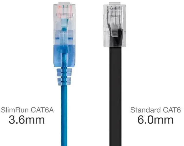 Alt view image 7 of 8 - Monoprice Cat6A Patch Ethernet Cable - 10 Feet - Blue | UTP, 30AWG, 10G, Pure Bare Copper, Snagless RJ45, For Computer Networking Cable, LAN, Modem, Router - SlimRun Series