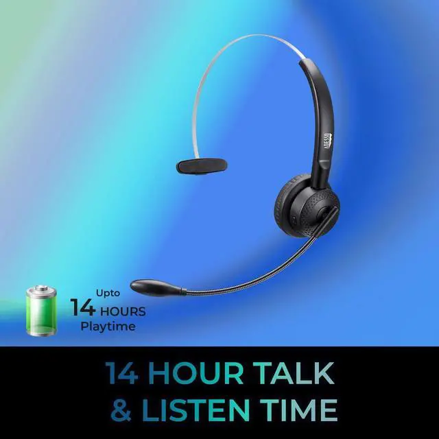 Alt view image 10 of 14 - Adesso Xtream P300 Headset - Mono - Mini-phone (3.5mm) - Wired/Wireless - Bluetooth - Over-the-head - Monaural - Supra-aural