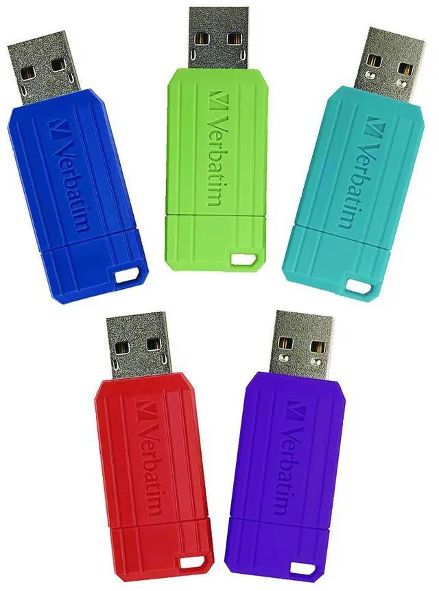 Main image of Verbatim 16GB Pinstripe Retractable USB 2.0 Flash Drive - 5 Pack - Multicolor