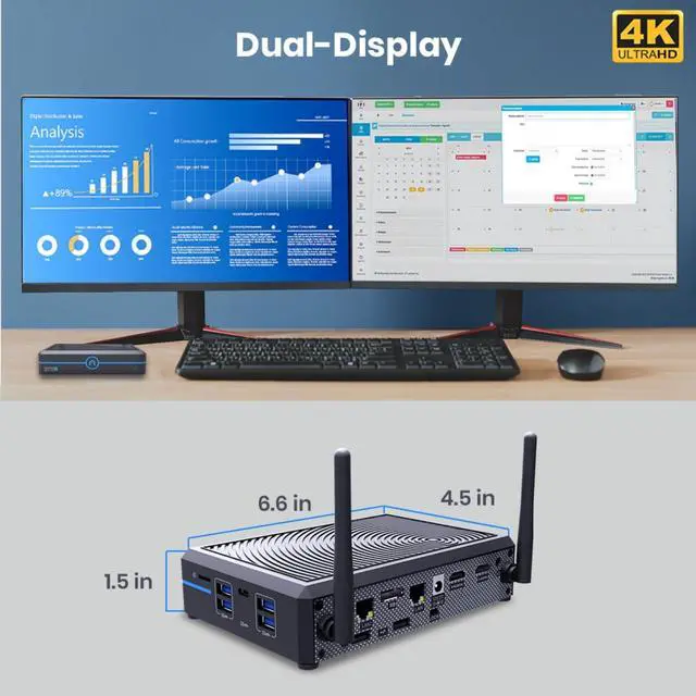 Alt view image 8 of 13 - Azulle Byte Mini Desktop Computer, Intel Celeron N4500 1.1GHz, 4GB RAM, 64GB eMMC, Windows 11 Pro, Black