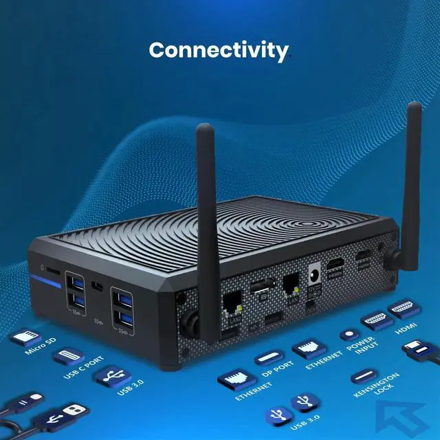 Alt view image 9 of 13 - Azulle Byte Mini Desktop Computer, Intel Celeron N4500 1.1GHz, 4GB RAM, 64GB eMMC, Windows 11 Pro, Black