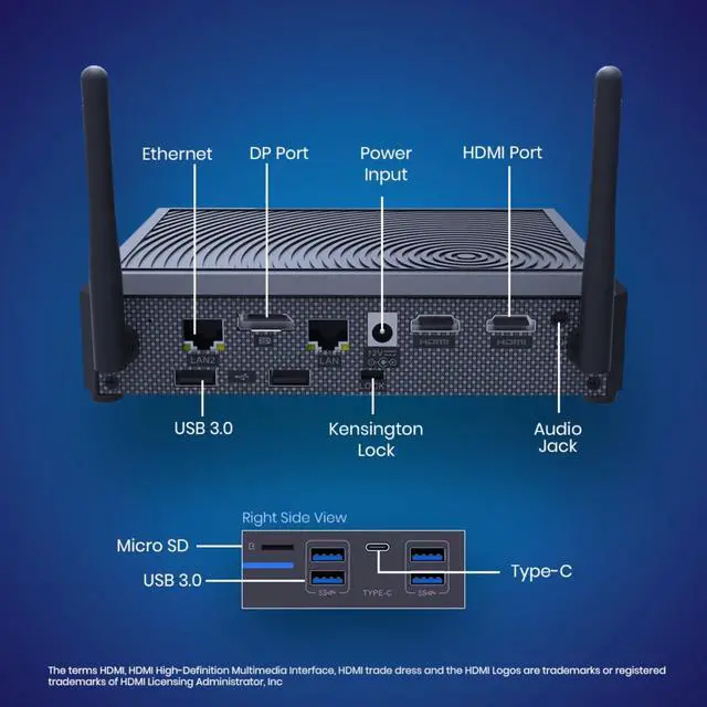 Alt view image 11 of 13 - Azulle Byte Mini Desktop Computer, Intel Celeron N4500 1.1GHz, 4GB RAM, 64GB eMMC, Windows 11 Pro, Black