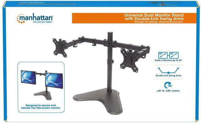 Alt view image 16 of 16 - Manhattan Universal Dual Monitor Stand With Double-Link Swing Arms