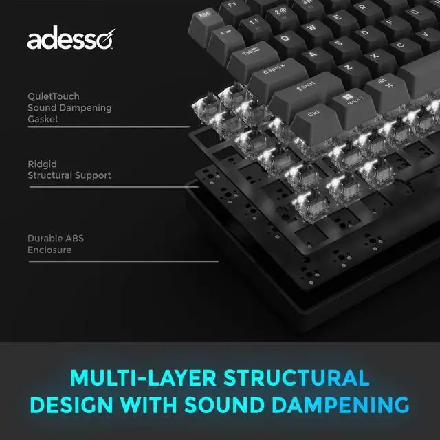 Alt view image 13 of 13 - Adesso EasyTouch 130 Full Sized Wired Mechanical Keyboard With CoPilot AI Hotkey - Cable Connectivity - USB Interface - RGB LED - 104 Key(s) - CoPilot, Multimedia Hot Key(s) - Windows, Mac OS - Englis