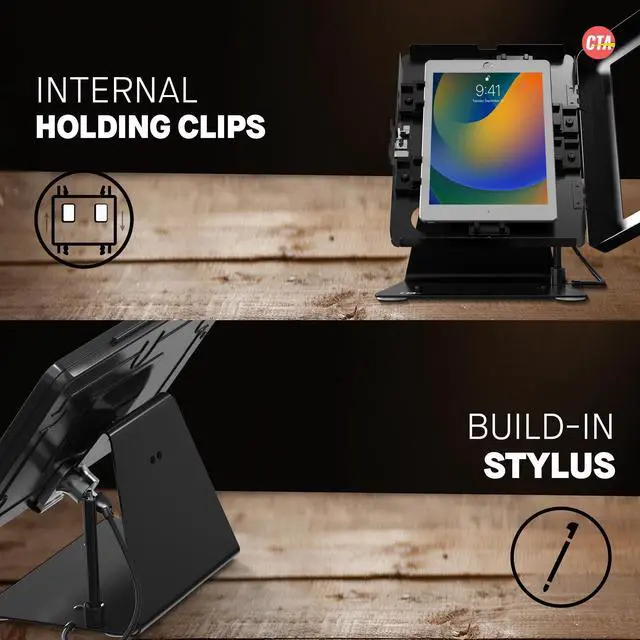 Alt view image 4 of 7 - CTA Kiosk Stand w/ Stylus for iPad 10 iPad Air 4 & 5 & 11" iPad Pro Black